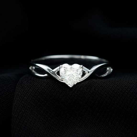 Spot Jewelry 14K White Gold Plated Rings for Women - 1.75 Ct Heart Cut Moissanite Solitaire Ring for Women - Solitaire Twisted Unique Rings - Daily Wear Fine Jewelry - Anniversary Gifts