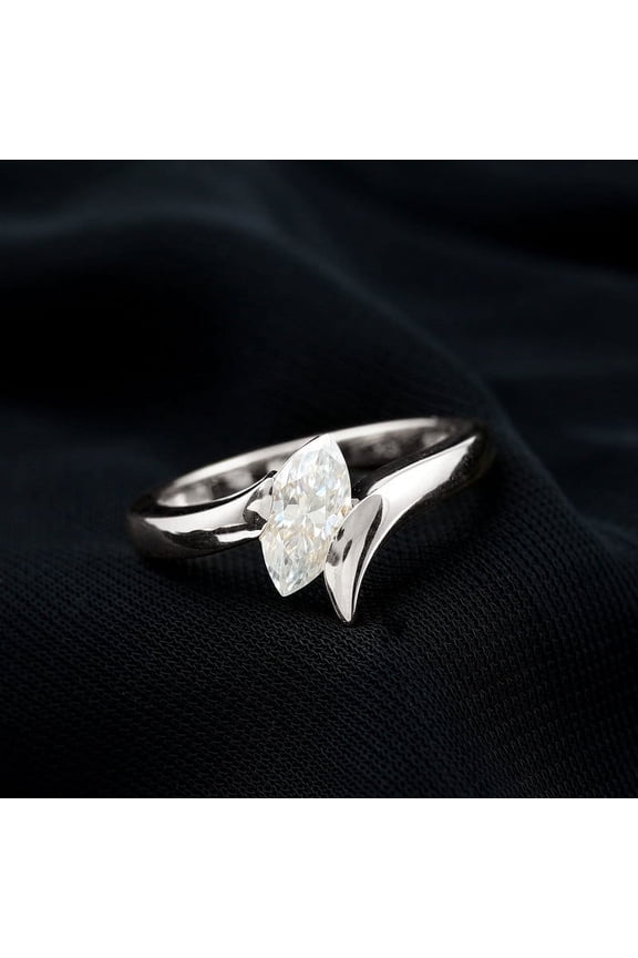 ry 14K White Gold Plated Solitaire Ring - 1.5 Ct Marquise Cut Diamond Rings - Swirl Casual Daily Wear Ring for Gift - Sterling Silver Stackable Rings for Women - Party Wear Diamond Ring