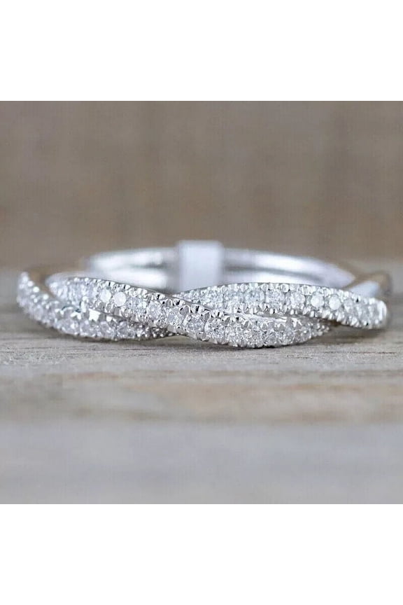 14K White Gold Plated Wedding Anniversary Ring - Round Cut Excellent 0.6 Ct Diamond Engagement Ring - Infinity Twisted Cross Over Shank Engagement Ring for Women - Multi-Stone Ring