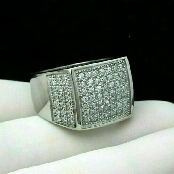 Spot Jewelry 14K White Gold Rings for Men - Moissanite Round Cut Multi Diamond Ring - Multi-Row Wedding Diamond Rings for Men - Birthday Gift for Boyfriend - Anniversary Gift for Father