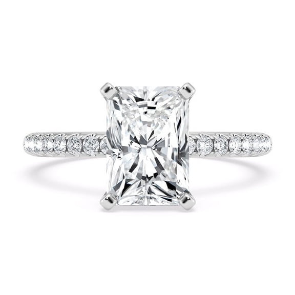 Spot Jewelry 2.1 Ct Radiant Cut Diamond Ring for Women - 14K White Gold Plated Moissanite Ring - Wedding Proposal Rings - Anniversary Gift Jewelry for Her