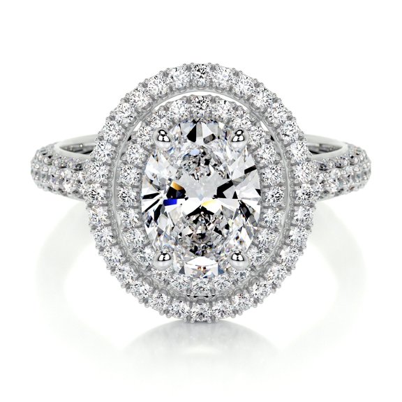 Spot Jewelry 2.2 Ct Cushion Cut Moissanite Halo Engagement Ring - Moissanite in 14K White Gold Plated - Beautiful Women's Bridal Set - Perfect for Proposals and Special Occasions