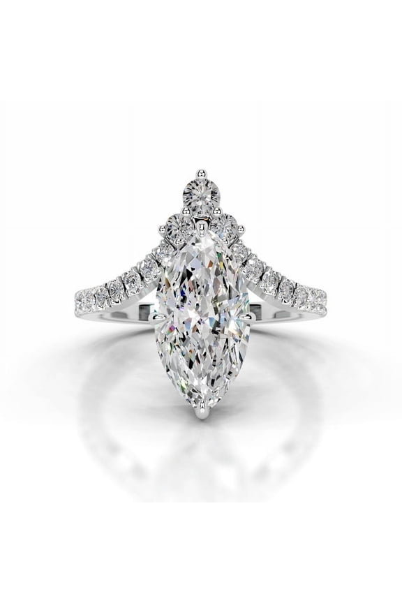 ry 2.2 Ct Marquise Cut Engagement Ring - V Shape Design with Moissanite - 14K White Gold Plated - Stunning Ring for Her - Wedding Proposal & Special Occasion Gift