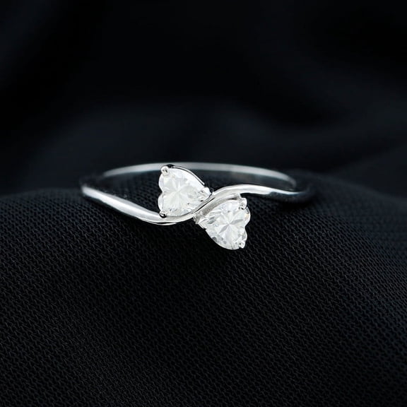 Spot Jewelry 2.3 Ct Heart Cut Lab Diamond Wedding Proposal Ring - 14K White Gold Plated Ring for Her - Anniversary Gifts for Wife - Curved Two Stone Diamond Ring - Gift for Girlfriend