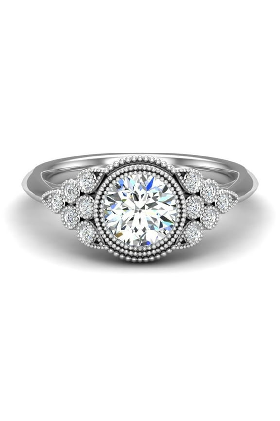 ry 2 Ct Round Cut Moissanite Ring - 14K White Gold Plated Band - Milgrain Solitaire Engagement Ring for Women - Chic Jewelry Gift for Her - Daily Wear Diamond Ring