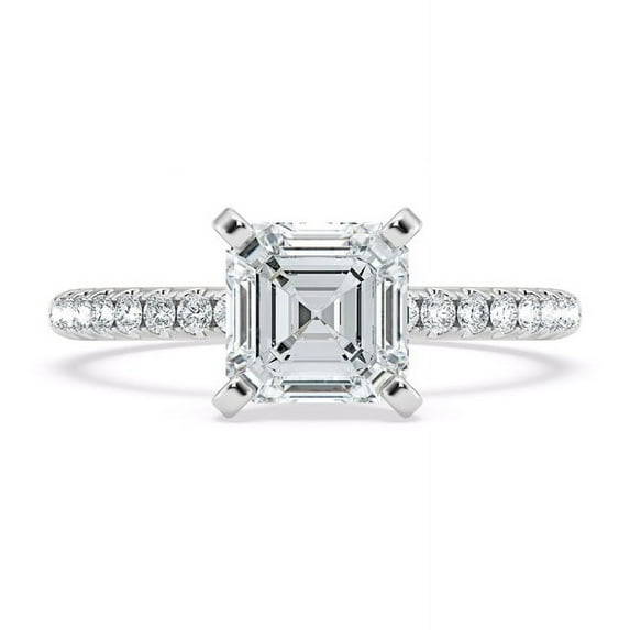 Spot Jewelry Asscher Cut Moissanite Rings - 1.7 Ct 14K White Gold Plated Diamond Ring for Women - Stunning Anniversary Wedding Rings - Beautiful Proposal Jewelry for Her