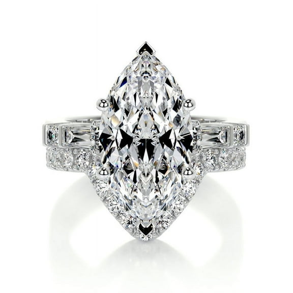 Spot Jewelry Beautiful 1.9 Ct Moissanite Marquise Cut Wedding Engagement Ring - 14K White Gold Plated Women's Jewelry - Ideal for Engagements and Special Celebrations Ring