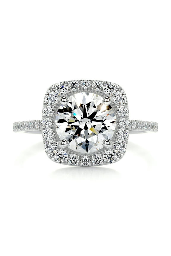 ry Brilliant 2 Ct Round Cut Ring - 14K White Gold Plated Moissanite Rings - Engagement Wedding Moissanite Rings - Eternity Moissanite Ring for Her - Halo Moissanite Ring for Women's