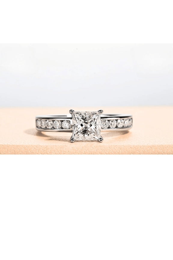 ry Excellent 1.8 Ct Oval Cut Moissanite Ring - Silver 14K White Gold Plated Ring - Solitaire with Accent Diamond Rings for Women's - Channel-Set Ring with Matching Band