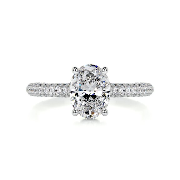 Spot Jewelry Exquisite 2 Ct Round Cut Moissanite Engagement Ring - Stunning 14K White Gold Plated with Prong Set - Elegant Women's Solitaire Ring - Perfect for Engagement, Birthday and Celebration