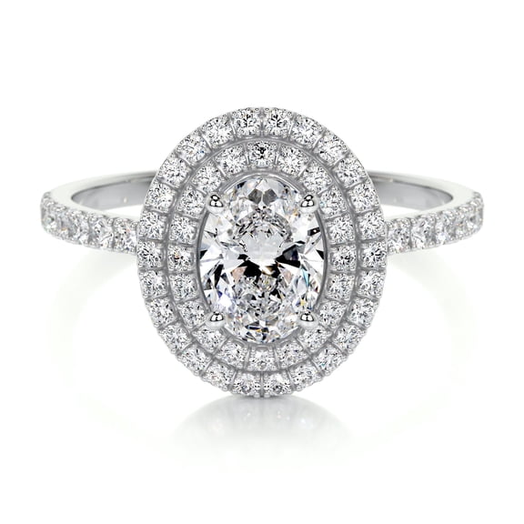 Spot Jewelry Gorgeous 1.5 Ct Oval Cut Moissanite Double Halo Wedding Rings - Moissanite in 14K White Gold Plated Rings - Perfect Engagement Ring for Women & Special Occasions