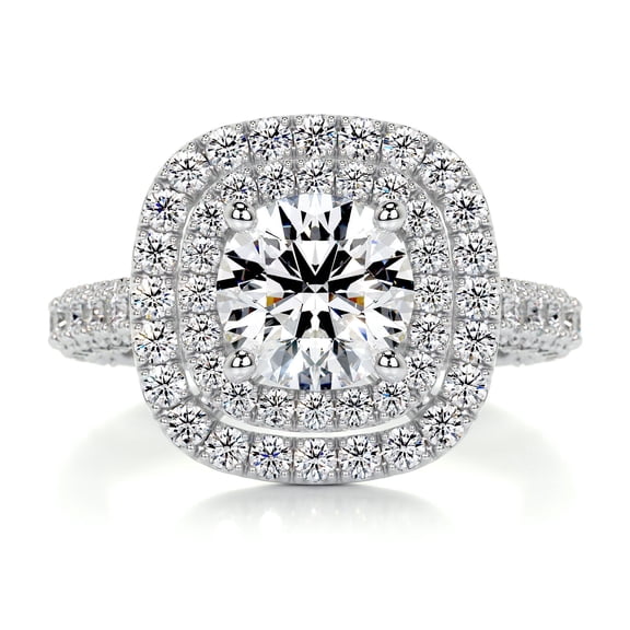 Spot Jewelry Gorgeous 1.7 Ct Round Cut Moissanite Double Halo Wedding Ring - Moissanite in 14K White Gold Plated - Perfect Engagement Ring for Women & Unique Gifting Occasions Rings