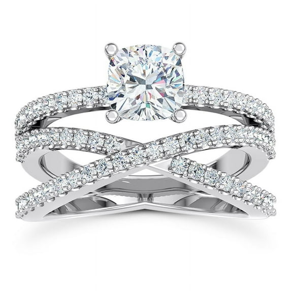 Spot Jewelry Moissanite Cushion Cut Diamond Ring for Women - 1.9 Ct Criss Cross Engagement Jewelry - 14K White Gold Plated Pave Set Bridal Wedding Band for Her - Graduation Gifts for Sister