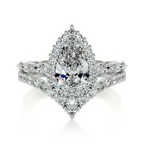 Spot Jewelry Pear Cut Excellent 2 Ct Moissanite Ring - 14K White Gold Plated Moissanite Ring - Eternity Moissanite Ring - Halo Moissanite Ring for Women's - Anniversary Gift