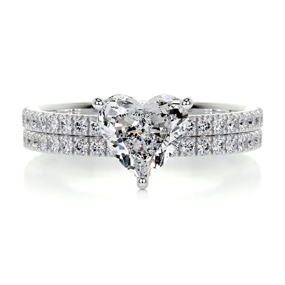 Spot Jewelry Stunning Heart Cut Two Eternity Moissanite Couple Ring - 2 Ct Moissanite 14K White Gold Plated - Ideal Women’s Engagement Ring for Gift, Proposal and Special Occasions