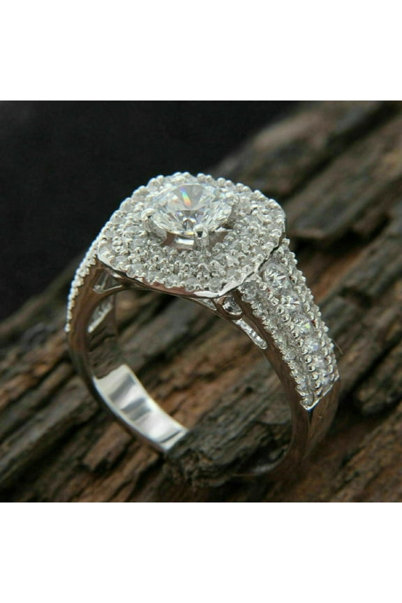 ry White Gold Plated 14K Diamond Rings - Brilliant 2 Ct Round Cut Diamond Rings for Women - Two Eternity Band Rings for Women - Engagement Wedding Diamond Rings for Women - Elegant Jewelry