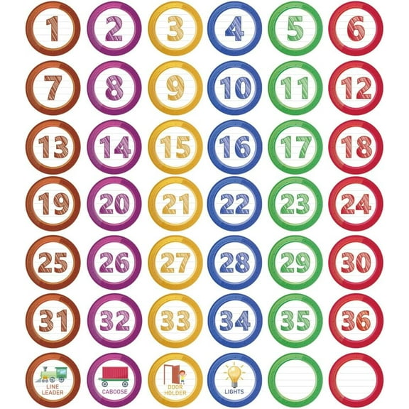 Spot Marker Sticker Graffiti Shadow Floor Sticker Number Marker Stickers 1-36 Classroom Line Up Stickers 42 Pcs DIY Game Line Up Spots for Classroom Floor for Nursery Chair Cabinet Multi-color