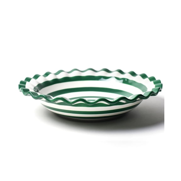 Spot On Ruffle Best Bowl  Emerald Green Polka-Dot Striped Ceramic Serving Bowl with Fluted Edge