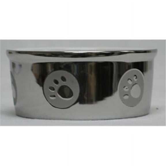 ETHICAL STONEWARE DISH PAW PRINT TITANIUM DOG DISH 5 INCH SILVER