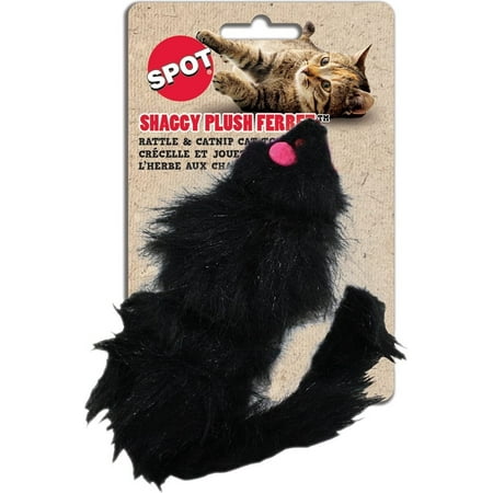Shaggy Plush Ferret with Rattle & Catnip Cat Toy, Black