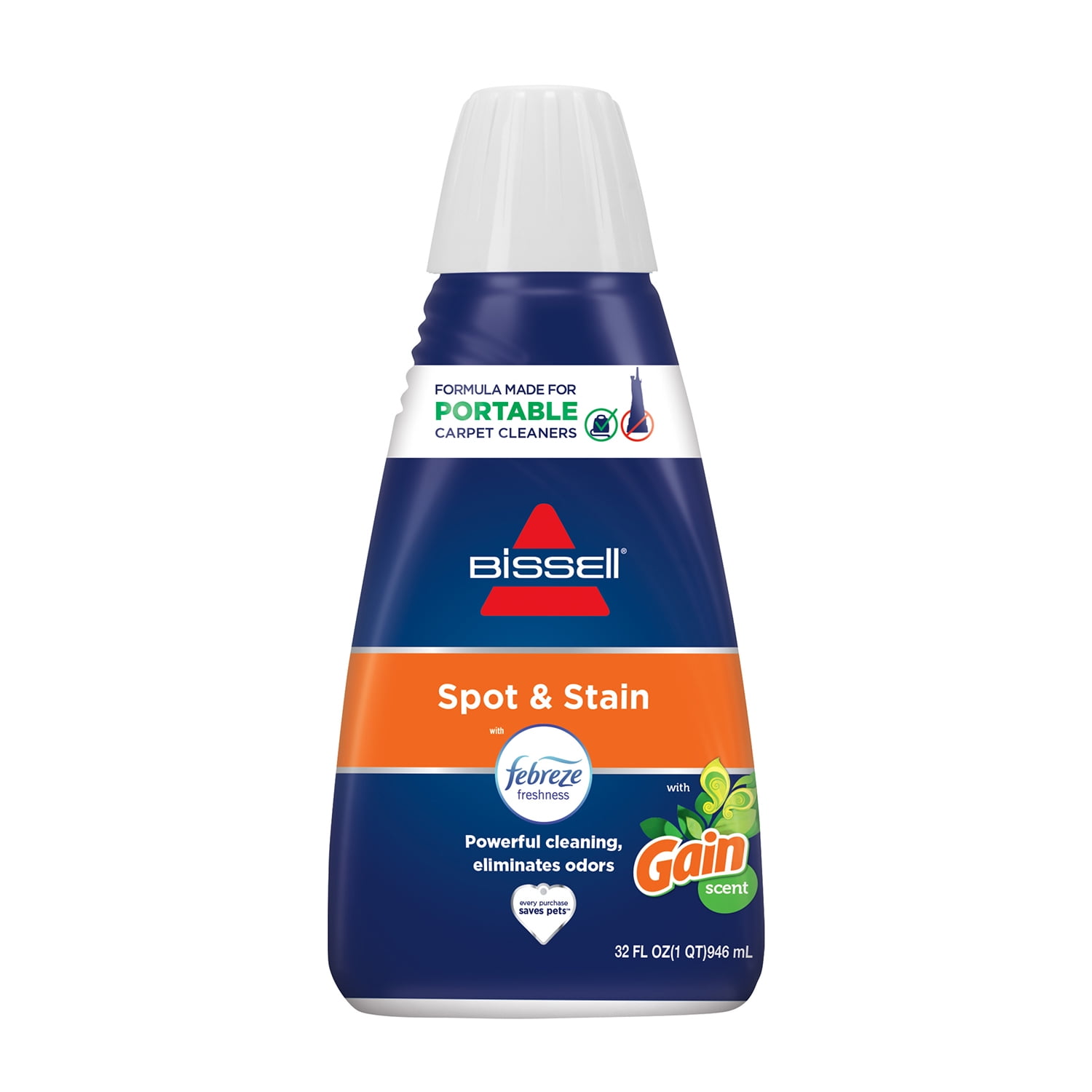 BISSELL Spot & Stain with Febreze with Original Gain Scent Formula for Portable Carpet Cleaners on Carpet, Upholstery, Area Rugs, & Auto Interiors, Odor Eliminator, 32 oz, 3968