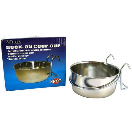 Spot Stainless Steel Hook-On Coop Cup [Bird, Dishes Stainless Steel] 20 oz (5.5" Diameter)