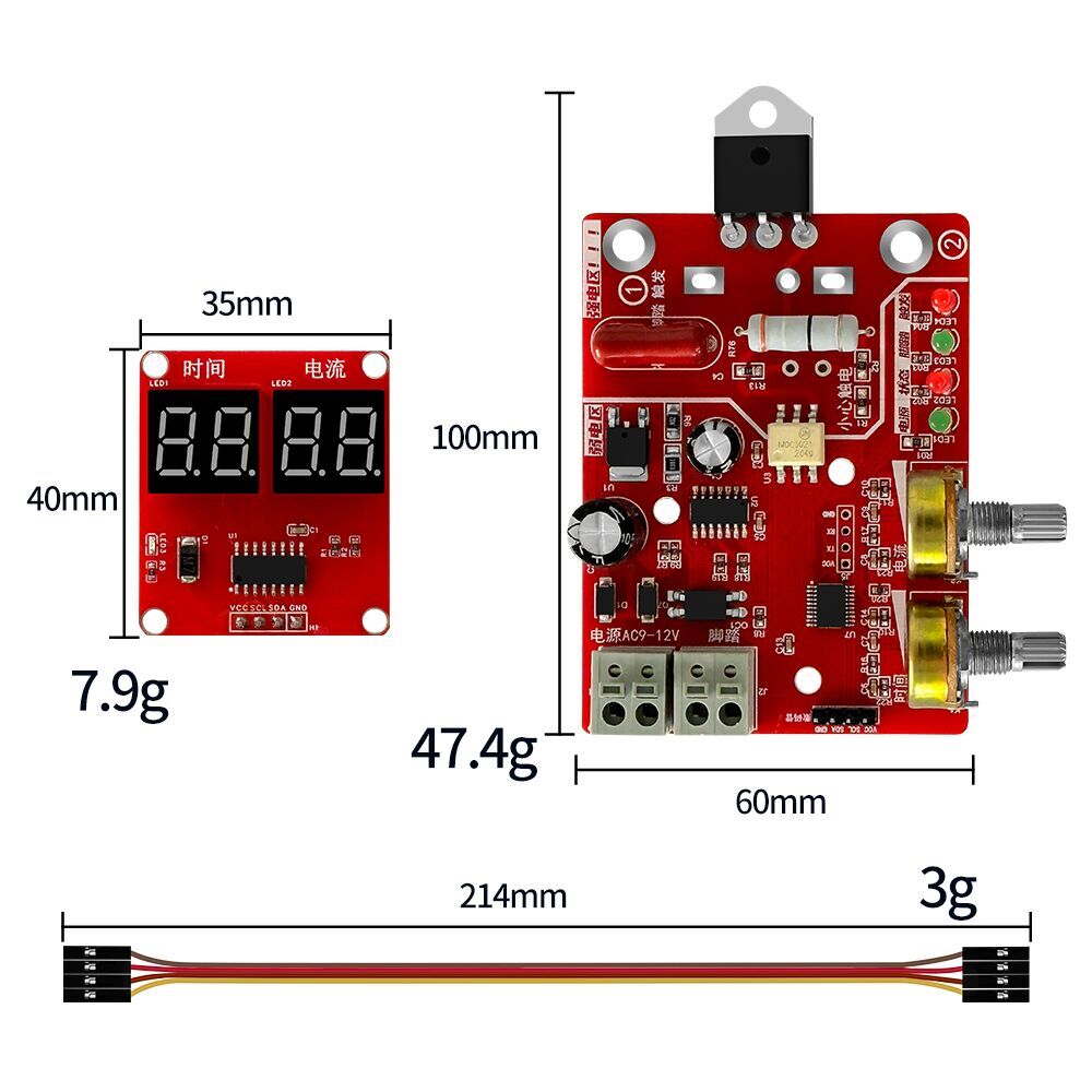 Punktschweißer-Steuerplatine 9-12V AC | Einstellbar 40A/100A Für DIY-Akkuschweißen