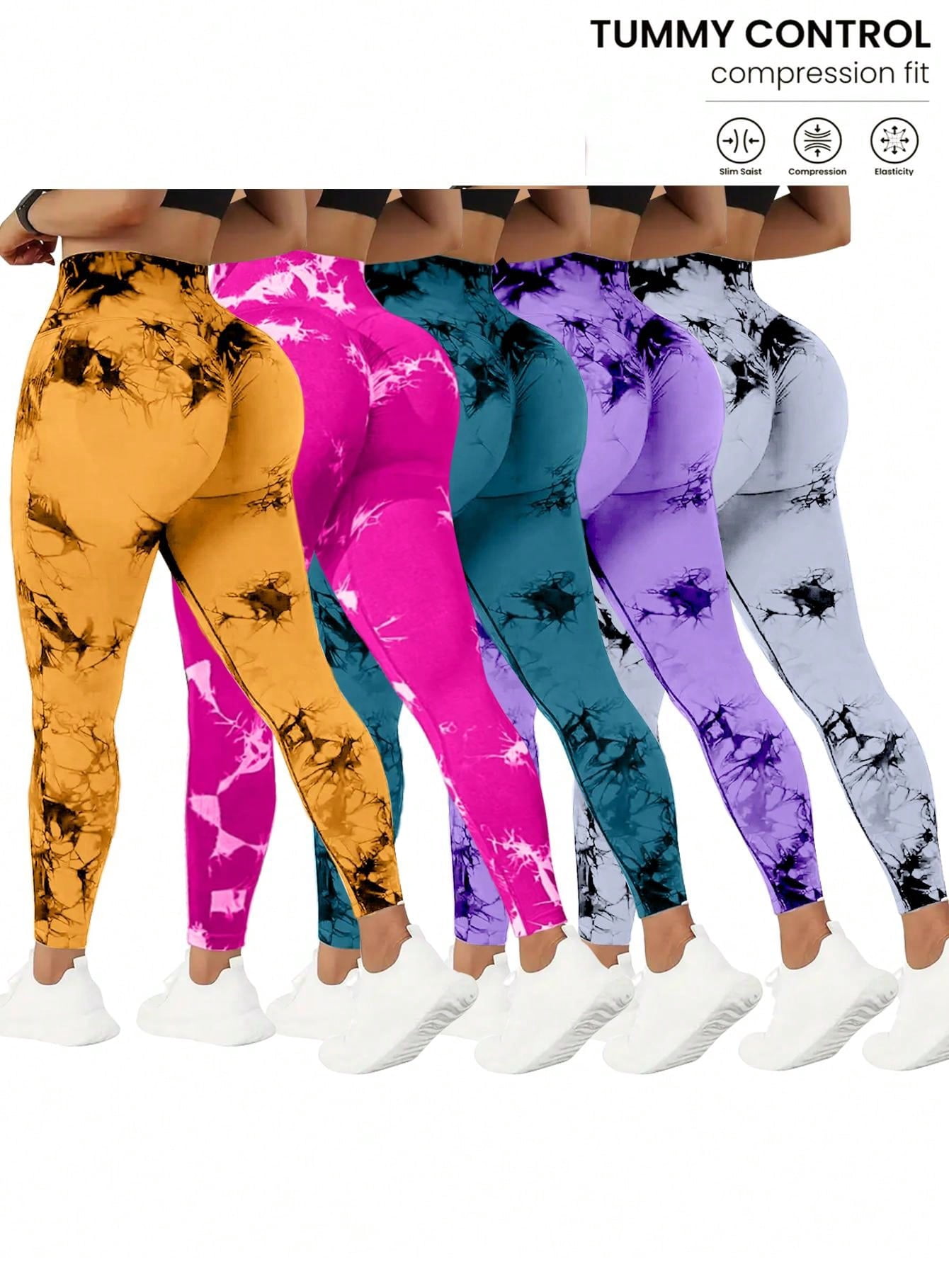 [3 Pack High Waist Yoga Leggings] 3 Pack Women's Tie Dye Cutout Tights High Waist Workout Yoga Leggings, Scrunch Butt Lifting Elastic Pants, Womens High Waist Yoga Pants Cutout Ripped Tummy Control Workout Running Yoga Skinny