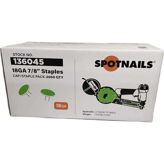 SpotNails 18Ga 3/8" X 7/8" Cap and STAPLE PAC 136045 2,000/box