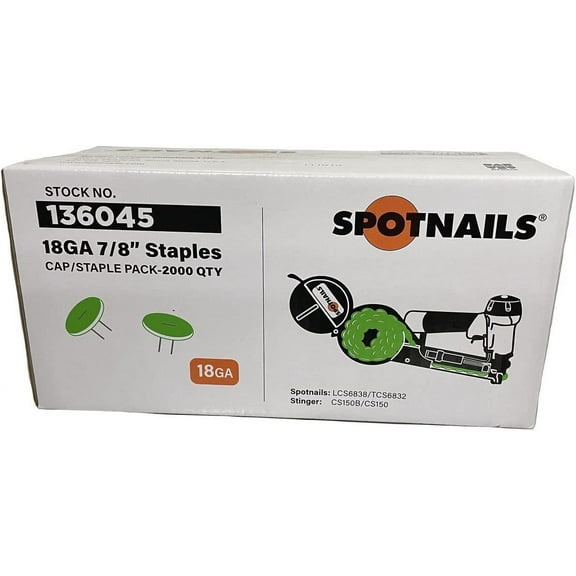 SpotNails 18Ga 3/8" X 7/8" Cap and STAPLE PAC 136045 2,000/box