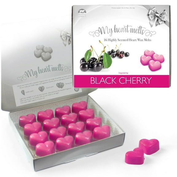 Spotless Leopard Black Cherry Wax Melts - 16 x 0.176 Ounce Heart-Shaped Black Cherry Scented Wax Melts in an Elegant Presentation Gift Box Scented Gift - Made in UK