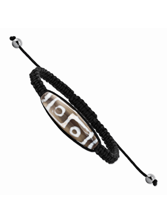Spotlight 11x38mm Tibet Eye Agate w/Hematite Beads Black Cord Bracelet