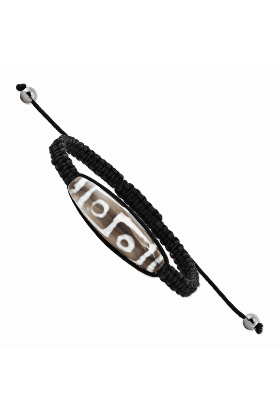 Spotlight 11x38mm Tibet Eye Agate w/Hematite Beads Black Cord Bracelet