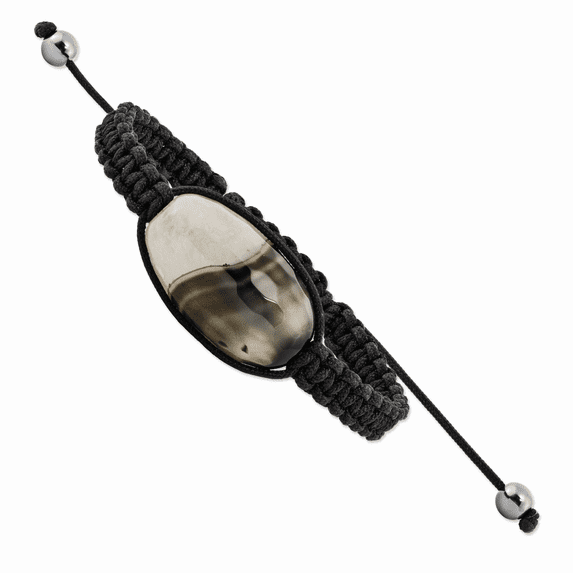 Spotlight 16x28mm Milky Crystal Agate w/Hematite Beads Black Cord Bracelet
