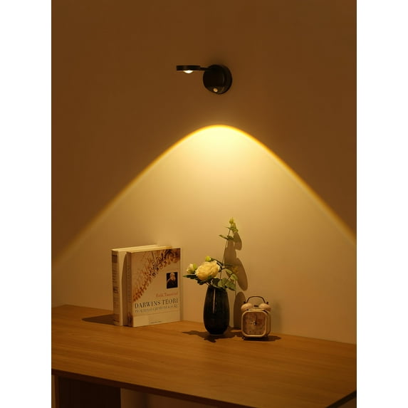 Spotlight Battery Operated, Motion Sensor Picture Light LED Cat-Eye Bulb Wall Sconce, Stick on Display Accent Lighting Dimmable 360° Rotation Rechargeable for Paintings (Black, 1Pack)