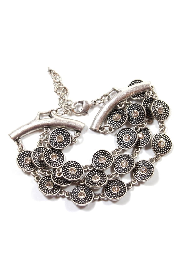 Multi-Layer Crystal Charm Bracelet with Austrian Crystals - Adjustable Silver Tone Statement Bracelet Jewelry Bracelet Silver