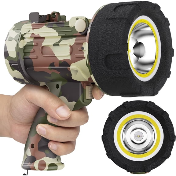 Spotlight Flashlight Floodlight,1000000 Lumen Hand held Spot Lights IP67 COB Camping Lantern with red Filter(Camouflage Gray-COB)
