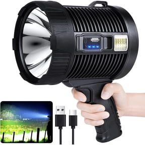 Spotlight Flashlight Outdoor, 900,000 Lumen Brightest Rechargeable Spotlight with Solar Panels & 6 Modes, Powerful LED Spotlights 30H Long Runtime, Large Handheld Spot Light for Boating Hunting