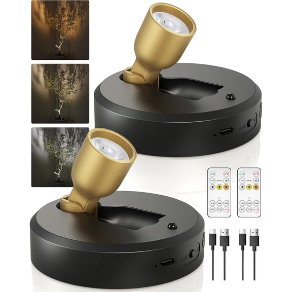 Spotlight Indoor with Remote, 4000mAh Rechargeable Battery-Powered Plant Spot Lights, Wireless Mini Uplights with Dimmable & 3-CCT, Timer, Accent Lighting for Pictures, Art, Displays (2-Pack)