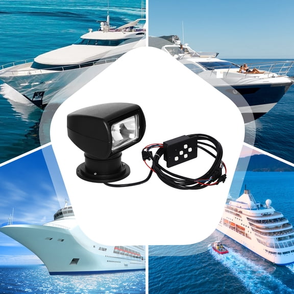Spotlight, Marine Spotlight, Boat Spotlight, 12V 100W Halogen Searchlight, 2300LM 4300K, Remote Control, 355 Rotation 72 Tilt, for Yacht Boat Fishing, Black, Bulb Included