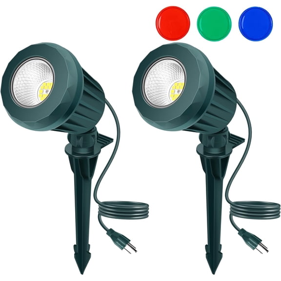Spotlight Outdoor Plug-in, Warm White LED Landscape Spot Lights with RGB Lenses for Yard, Garden, Lawn&Tree Decor, Waterproof