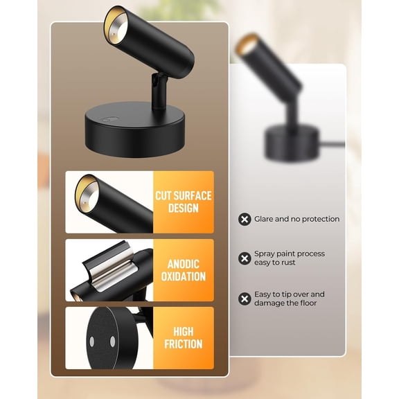Spotlights Indoor, No-Glare Rechargeable Floor Can Light for Plants with Remote, Wireless Art Accent Spot Lights Uplight for Painting, Picture, Dartboard, Home, Corner Sofa Display 2PCS