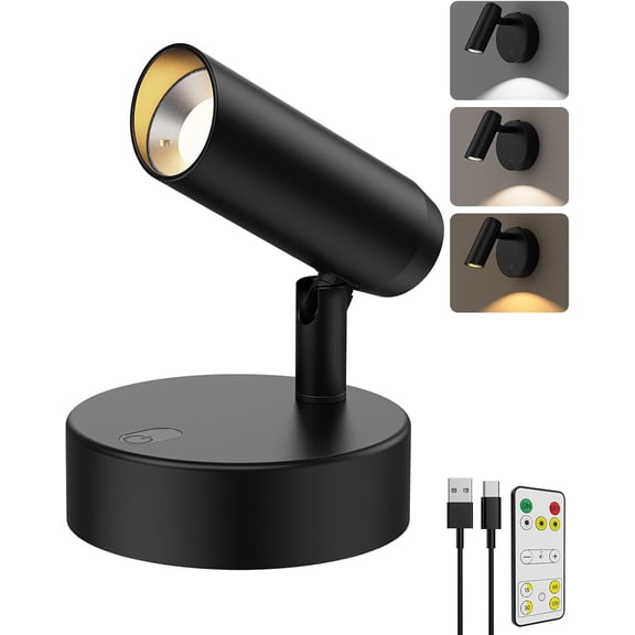 Spotlights Indoor, No-Glare Rechargeable Floor Can Light for Plants with Remote, Wireless Art Accent Spot Lights, Uplight for Painting Picture Dartboard Home Corner Sofa Display