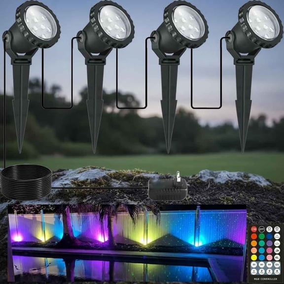 Spotlights Outdoor, RGB Color Changing Landscape Lights with Remote, IP66 Waterproof Plug in LED Spot Lights