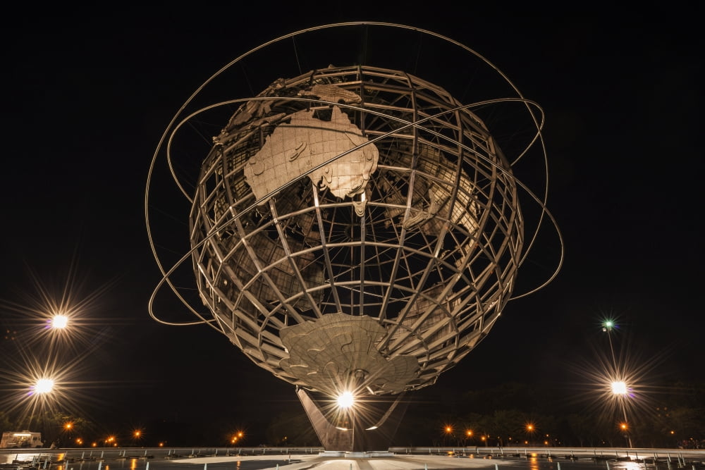 Spotlights around the Unisphere at nighttime Flushing Meadows-Corona Park Queens New York United States of America Canvas Art - F M Kearney Design Pics (38 x 24)