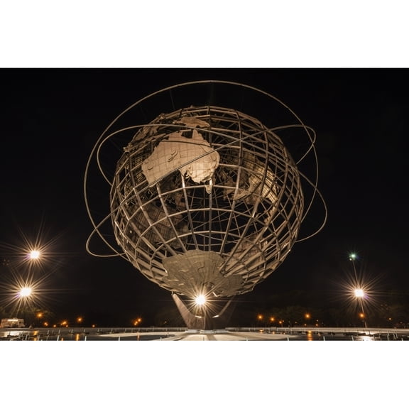 Spotlights around the Unisphere at nighttime  Flushing Meadows-Corona Park