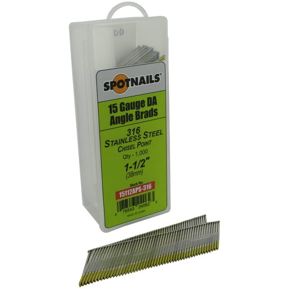 Spotnails 15112APS-316 1-1/2 in. 316 SS 15 Gauge DA Angle Brads, 1,000/Box