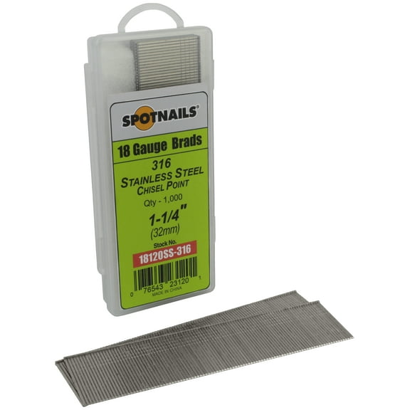Spotnails 18120SS-316 1-1/4 in. 316 SS 18 Gauge AX Style Brads, 1,000/Box