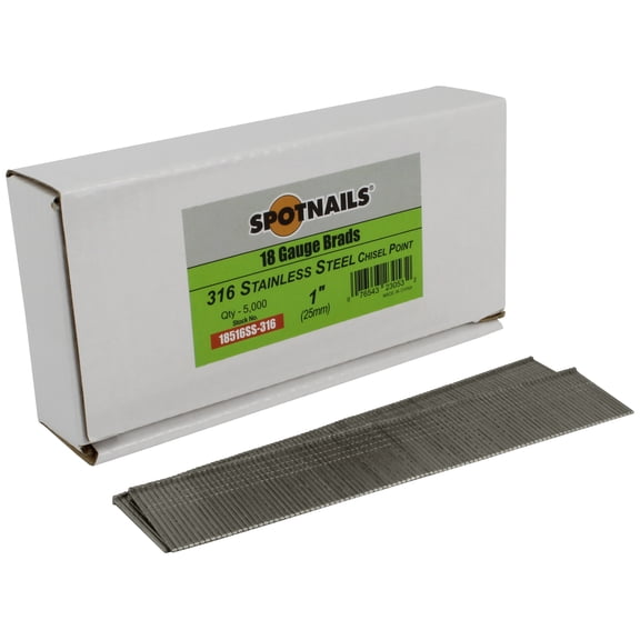 Spotnails 18516SS-316 1 in. 316 SS 18 Gauge AX Style Brads, 5,000/Box