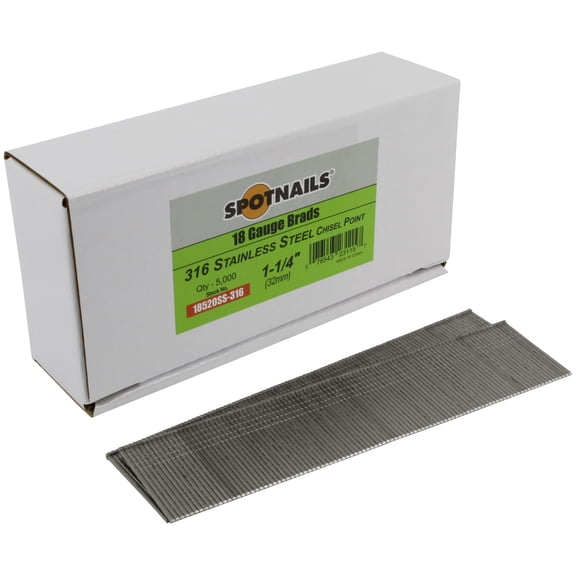 Spotnails 18520SS-316 1-1/4 in. 316 SS 18 Gauge AX Style Brads, 5,000/Box